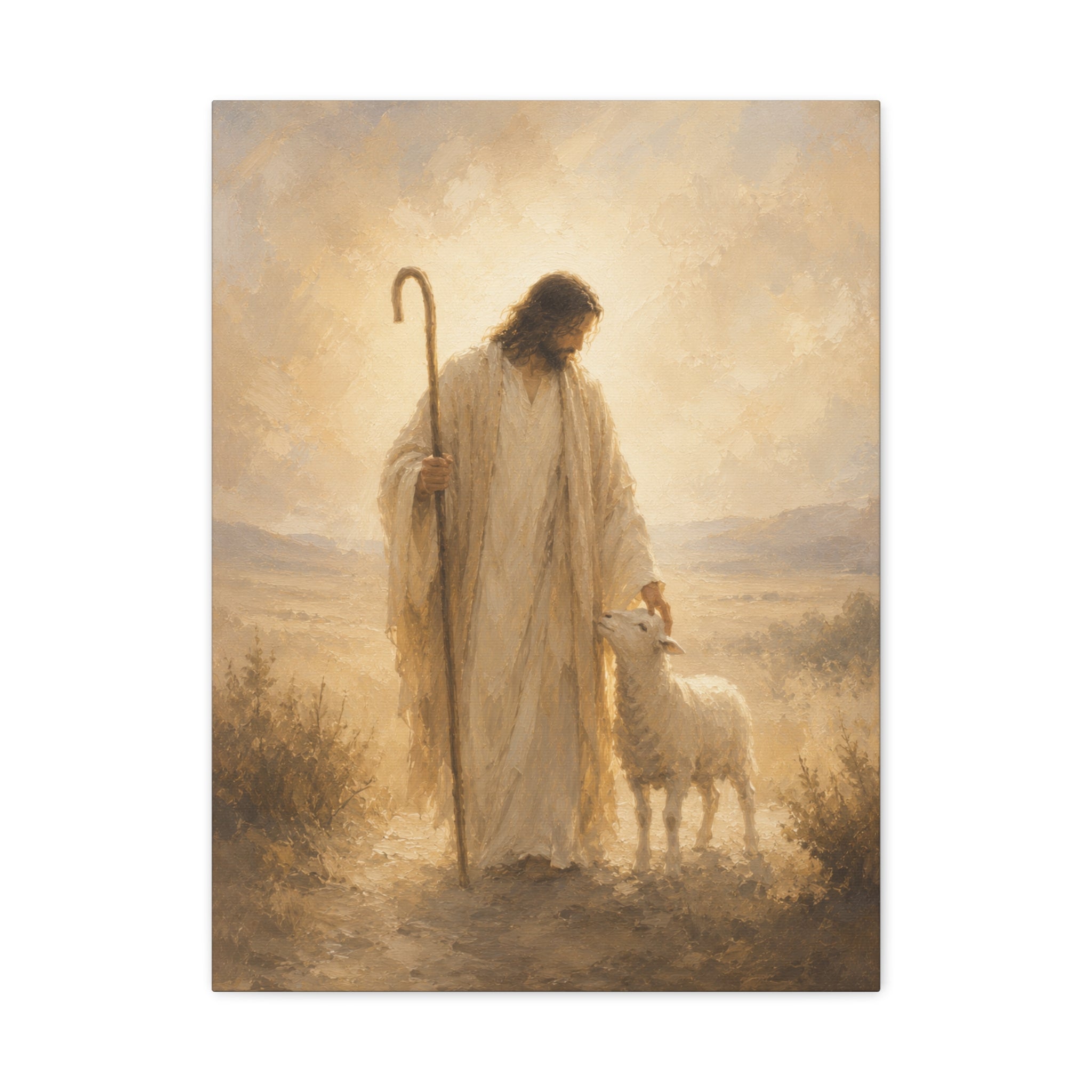 The Good Shepherd Jesus Christ Canvas Wall Art — Christian Lamb Print