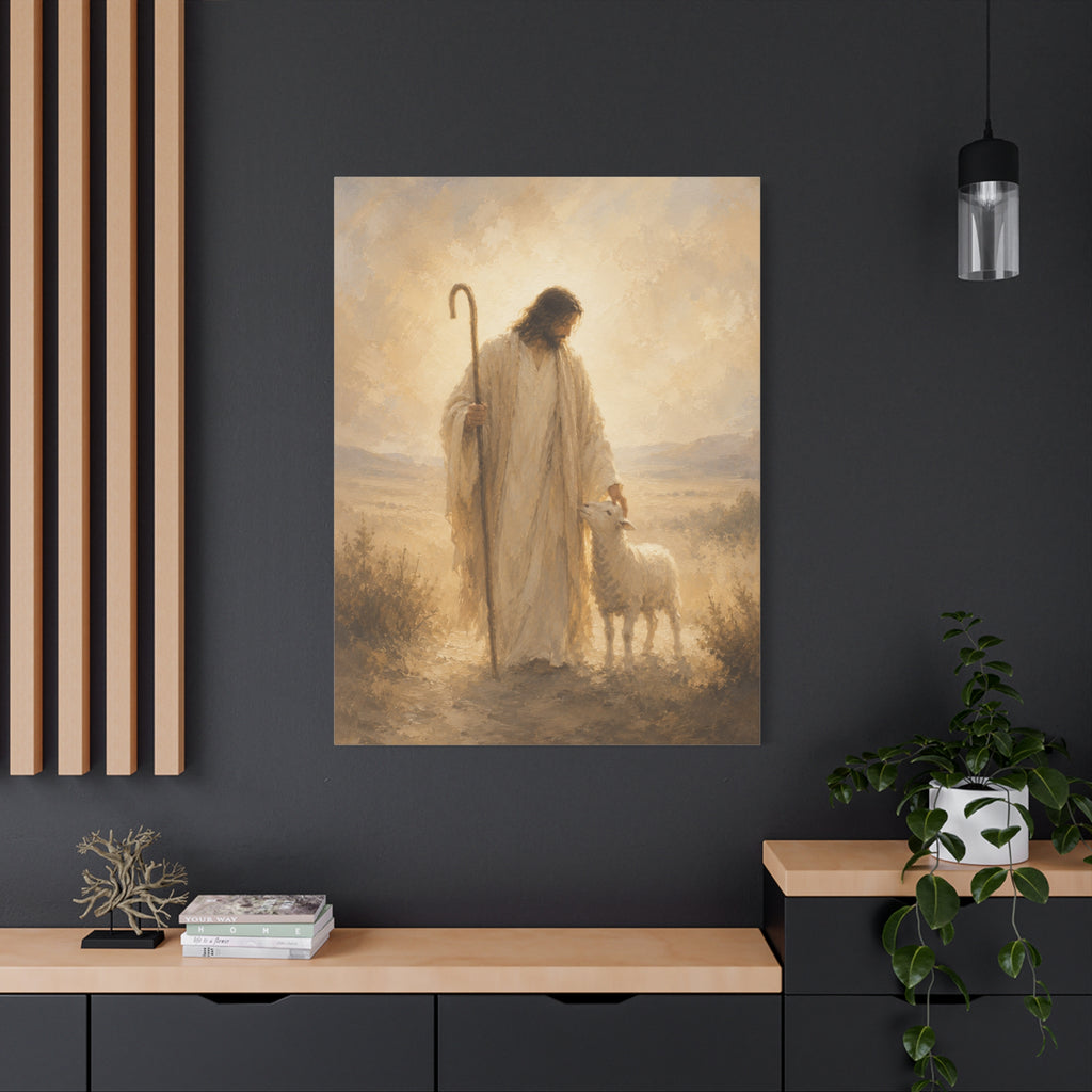The Good Shepherd Jesus Christ Canvas Wall Art — Christian Lamb Print