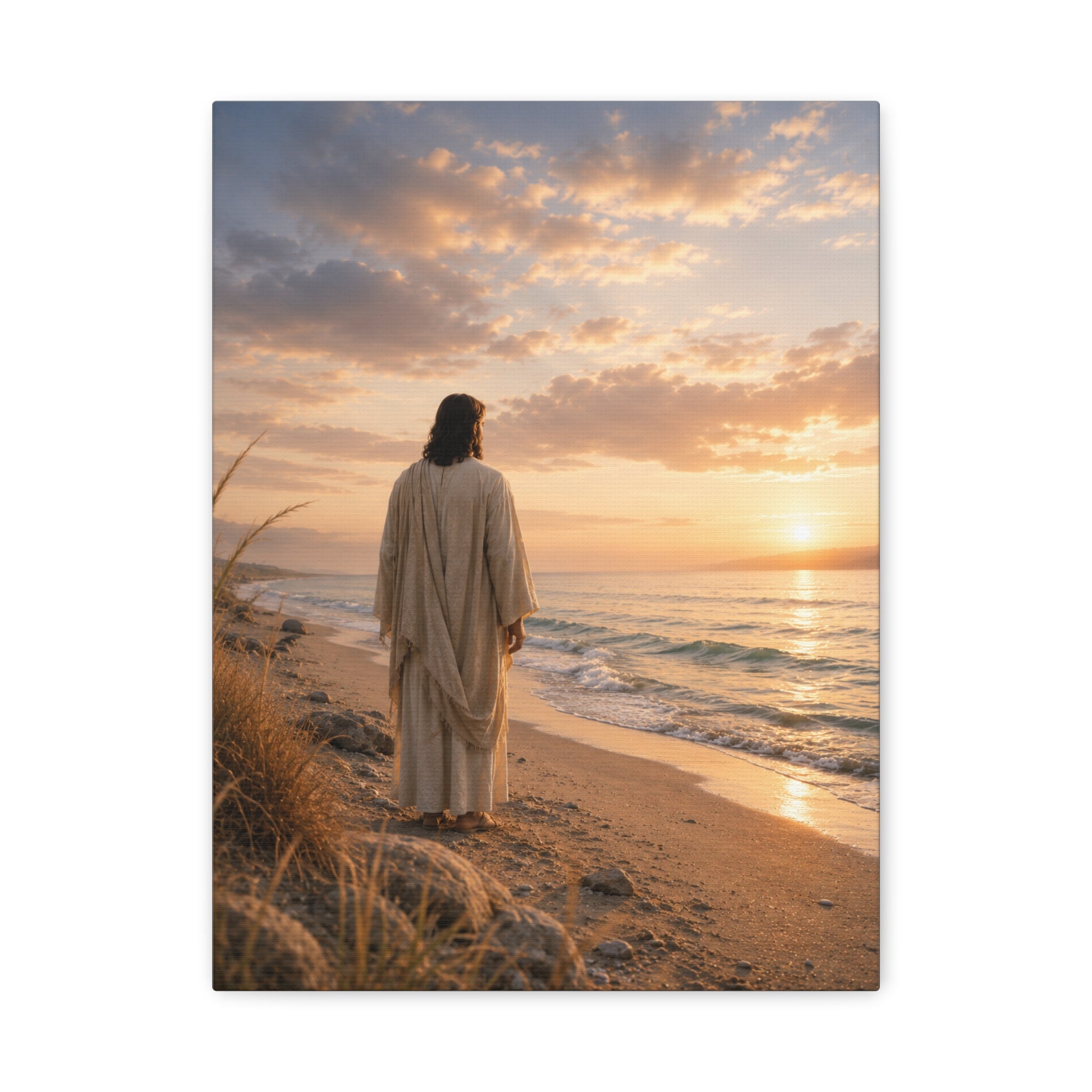 Christ on the Shore — Minimalist Jesus Beach Canvas Wall Art