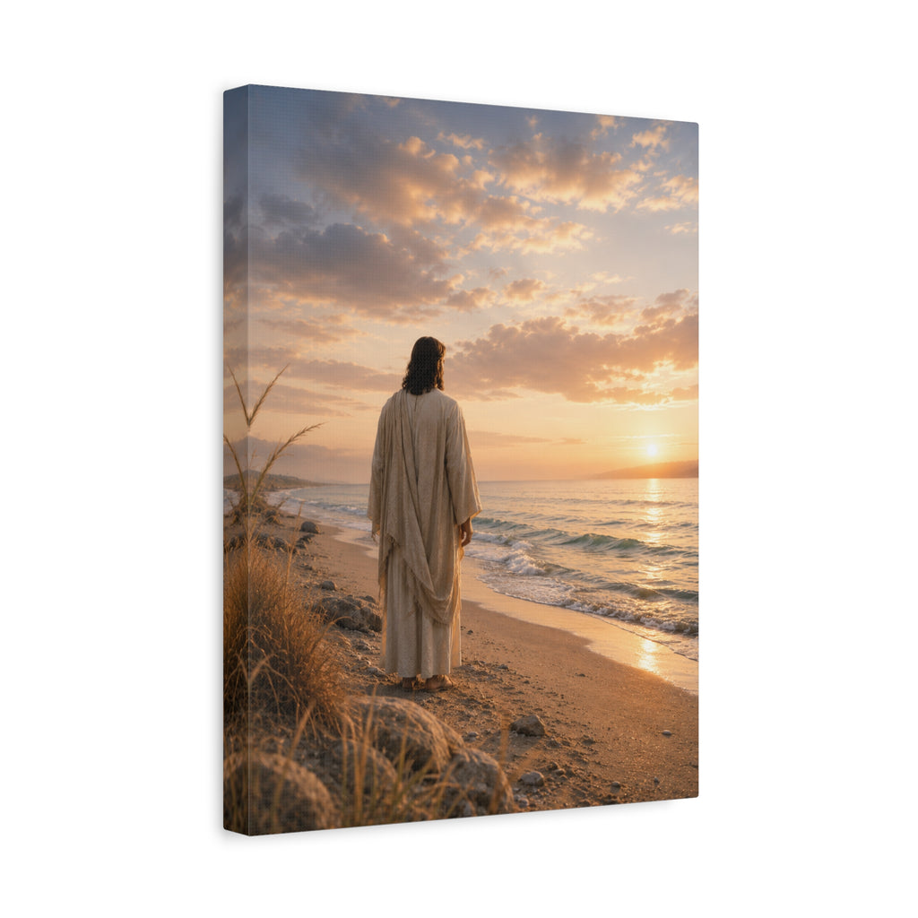 Christ on the Shore — Minimalist Jesus Beach Canvas Wall Art