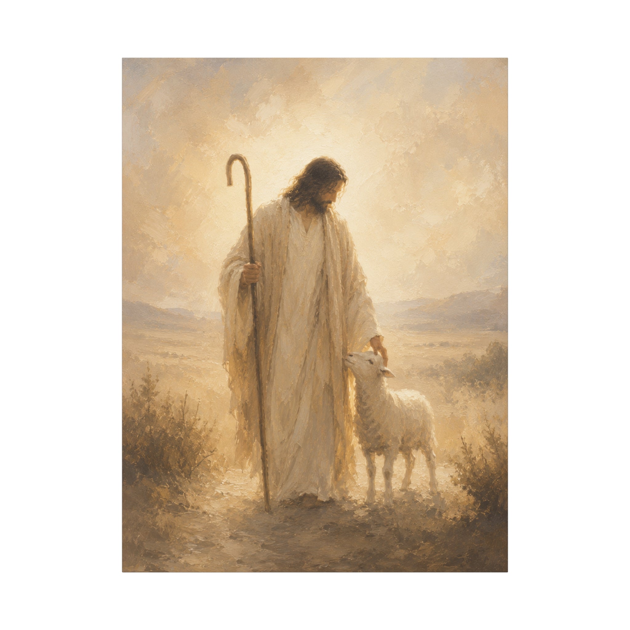 The Good Shepherd Jesus Christ Canvas Wall Art — Christian Lamb Print