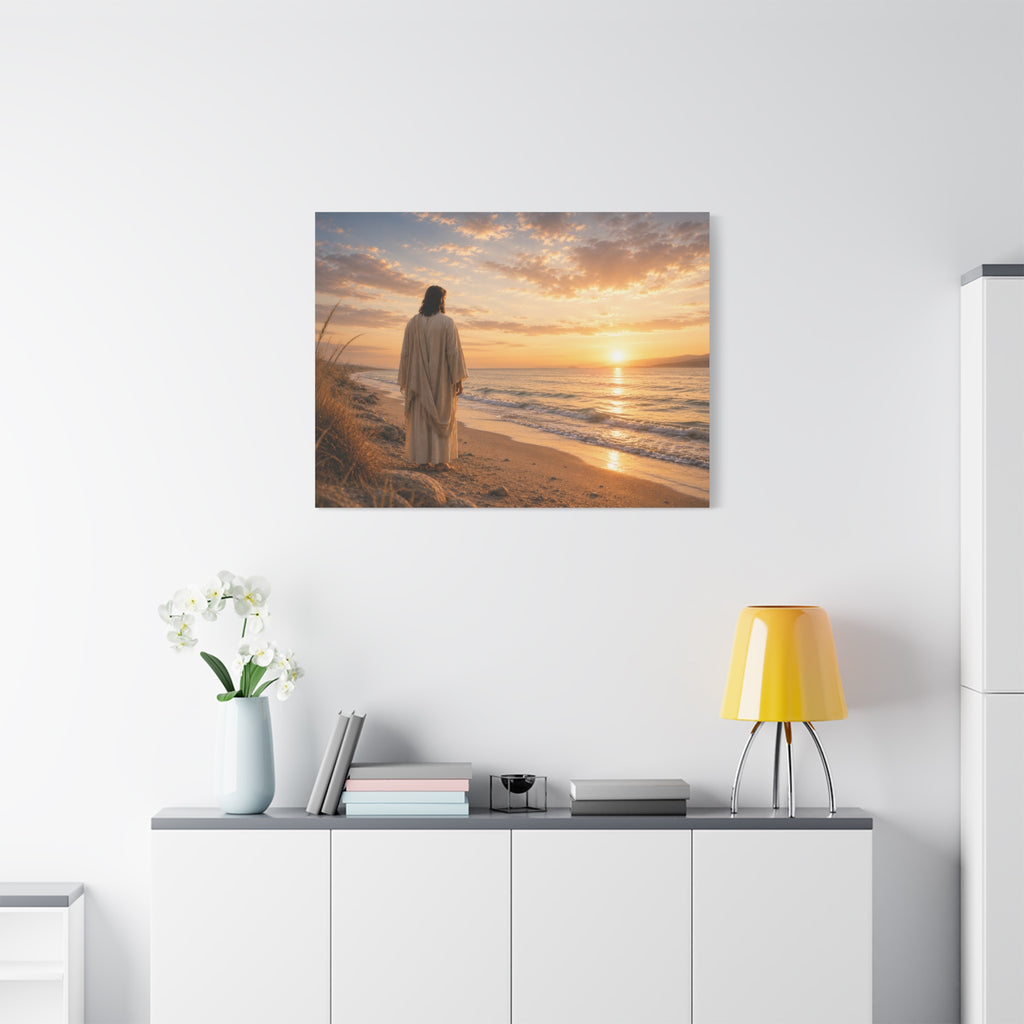 Christ on the Shore — Minimalist Jesus Beach Canvas Wall Art