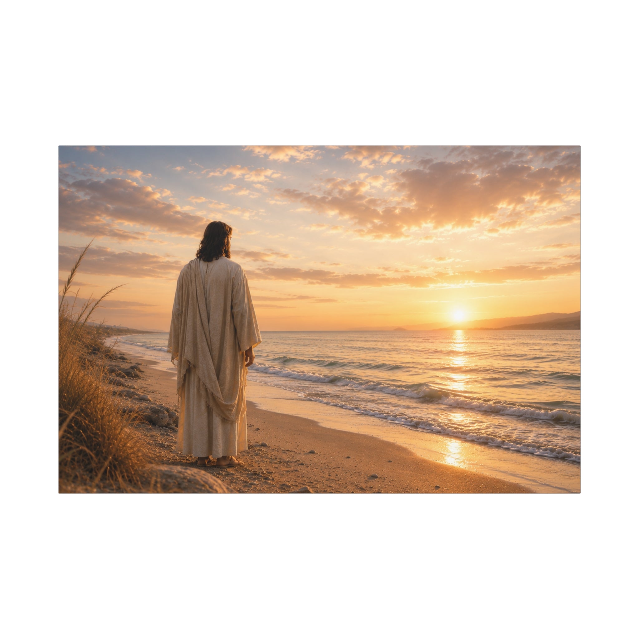 Christ on the Shore — Minimalist Jesus Beach Canvas Wall Art