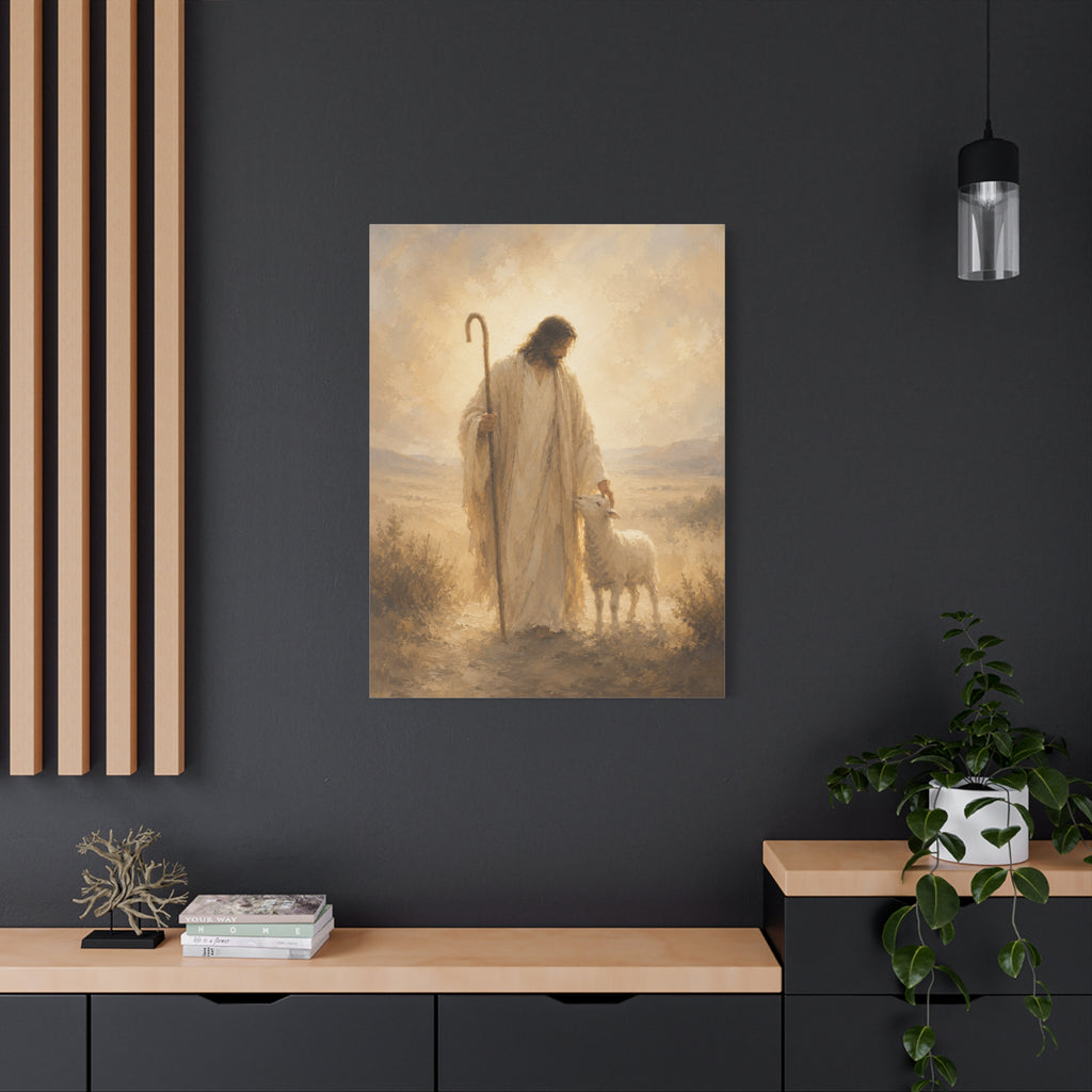 The Good Shepherd Jesus Christ Canvas Wall Art — Christian Lamb Print