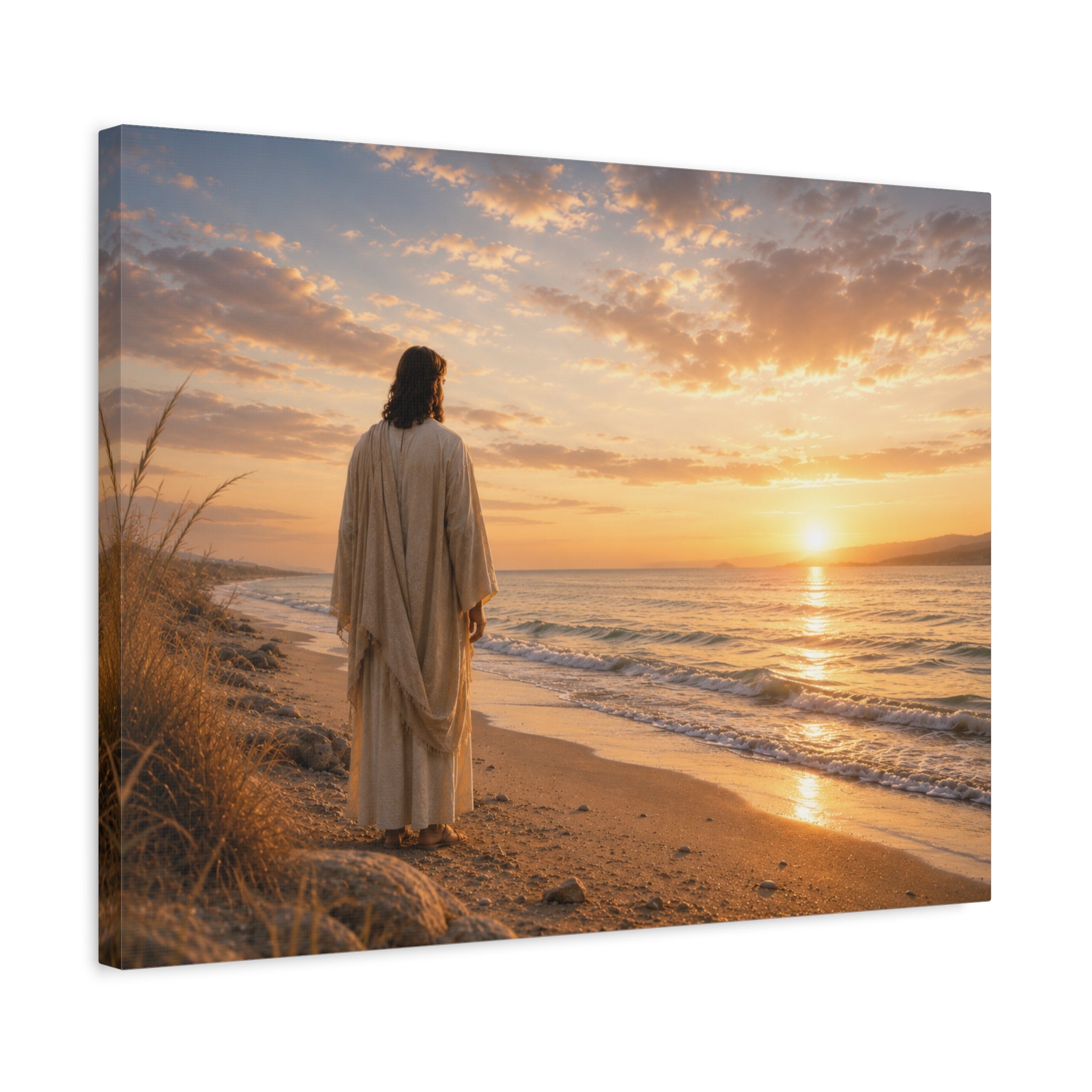 Christ on the Shore — Minimalist Jesus Beach Canvas Wall Art
