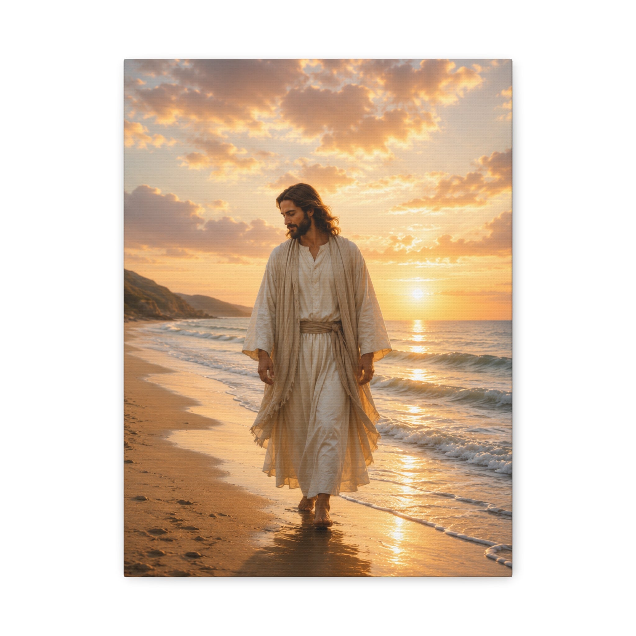 Jesus Walks With Me — Christian Beach Canvas Wall Art
