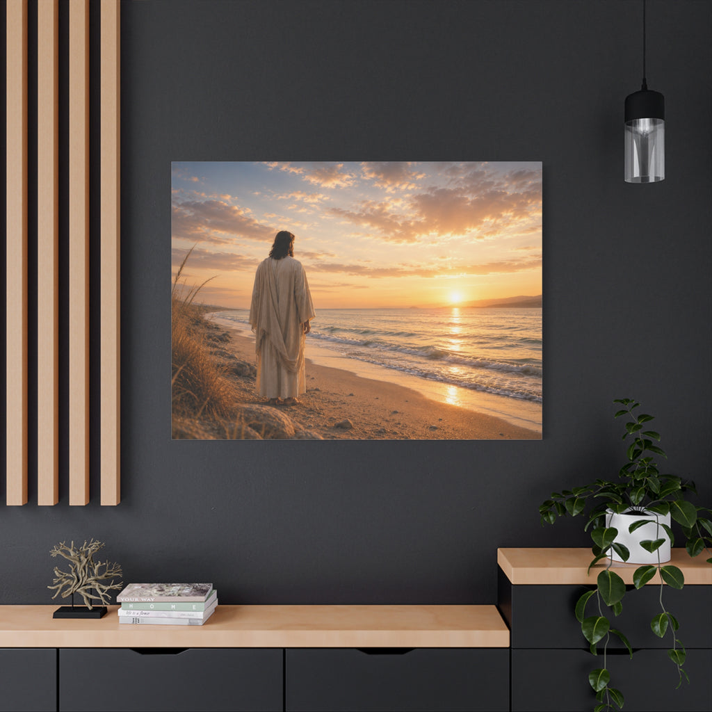 Christ on the Shore — Minimalist Jesus Beach Canvas Wall Art