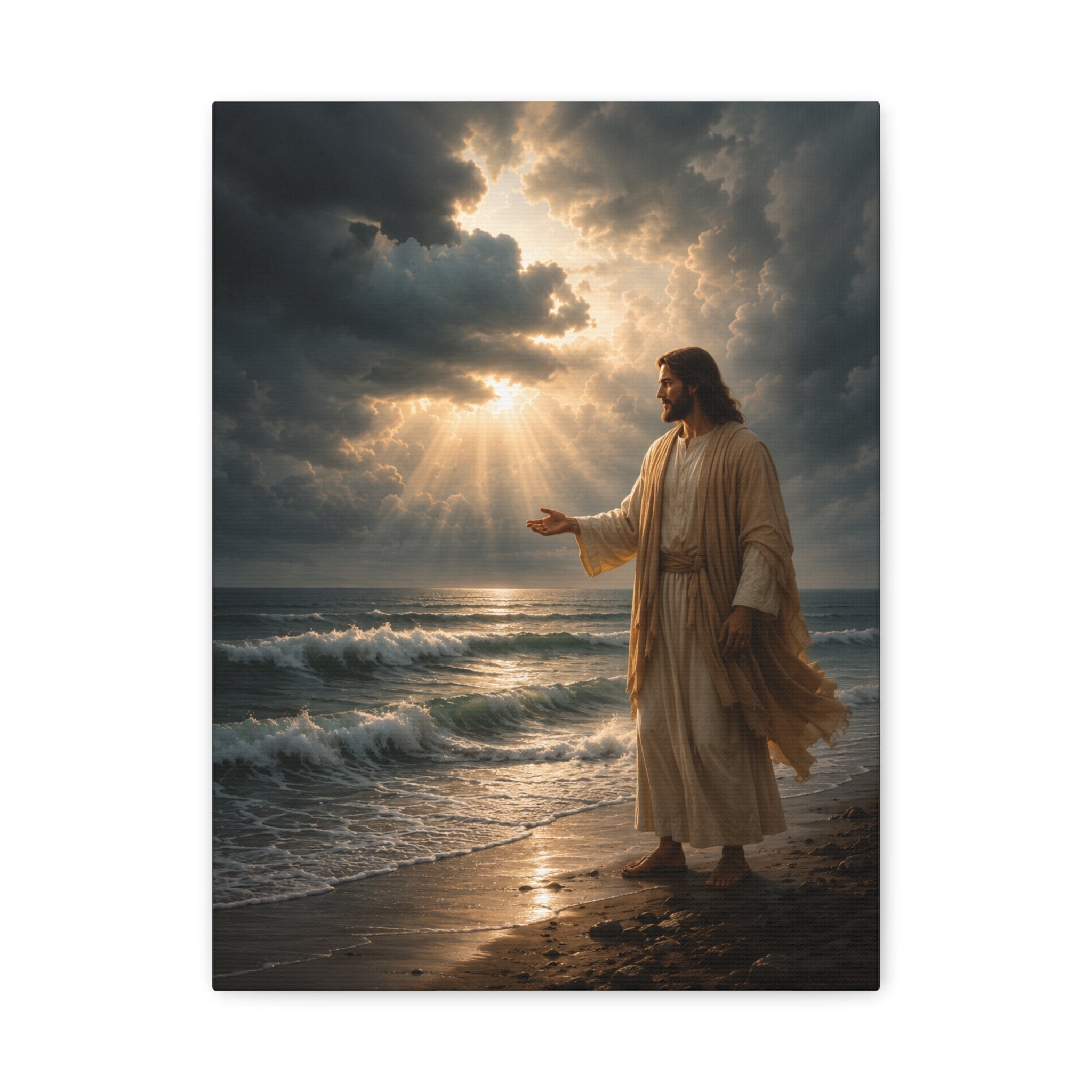 Peace, Be Still — Jesus Ocean Storm Canvas Wall Art