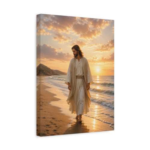 Jesus Walks With Me — Christian Beach Canvas Wall Art
