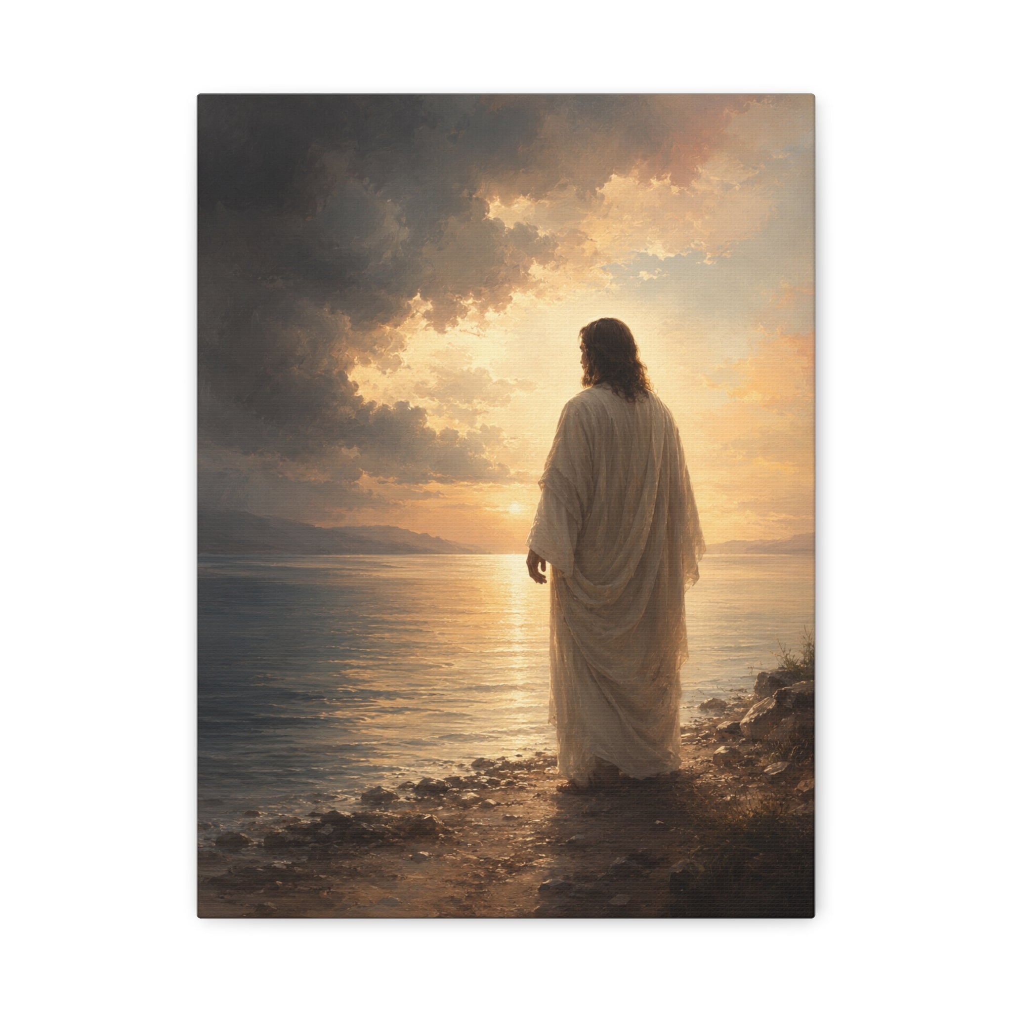 Peace Be Still Jesus Christ Canvas Wall Art — Christian Storm & Water Print