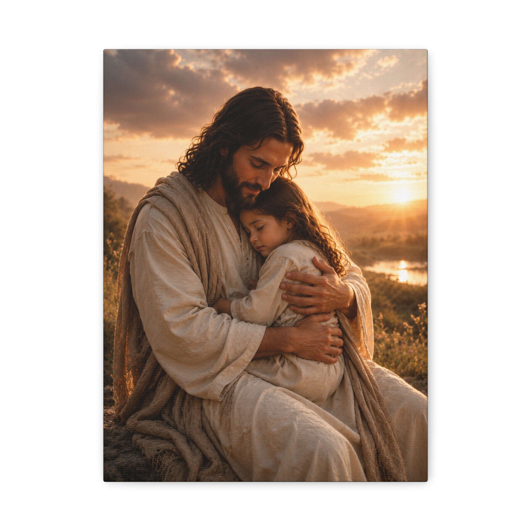 Safe in His Arms — Jesus With Child Christian Canvas