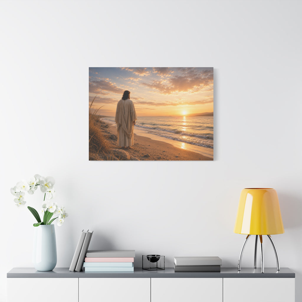 Christ on the Shore — Minimalist Jesus Beach Canvas Wall Art