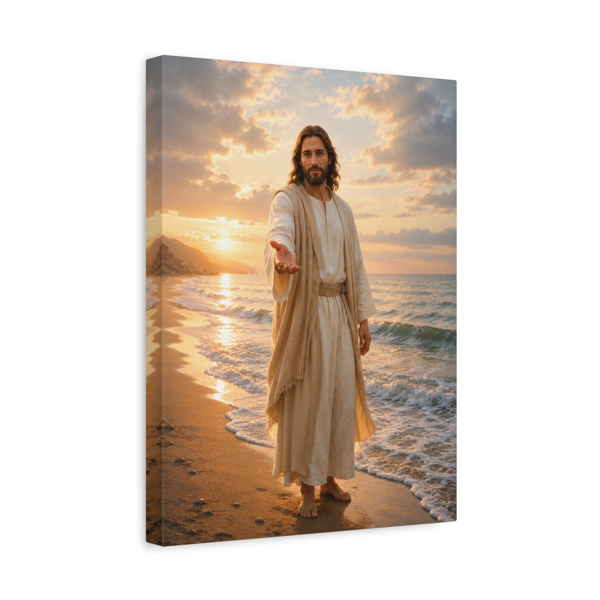 Come Unto Me by the Sea — Jesus Christ Ocean Canvas Wall Art