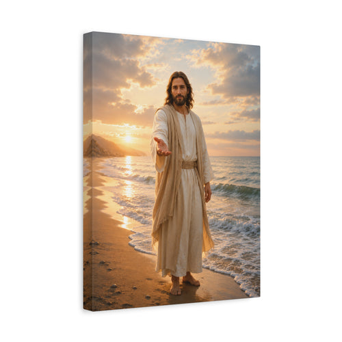 Come Unto Me by the Sea — Jesus Christ Ocean Canvas Wall Art