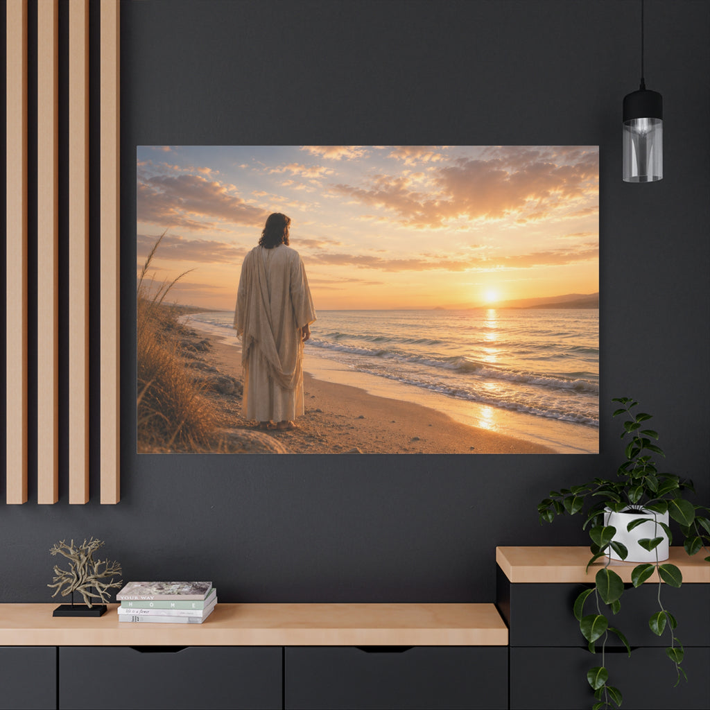 Christ on the Shore — Minimalist Jesus Beach Canvas Wall Art