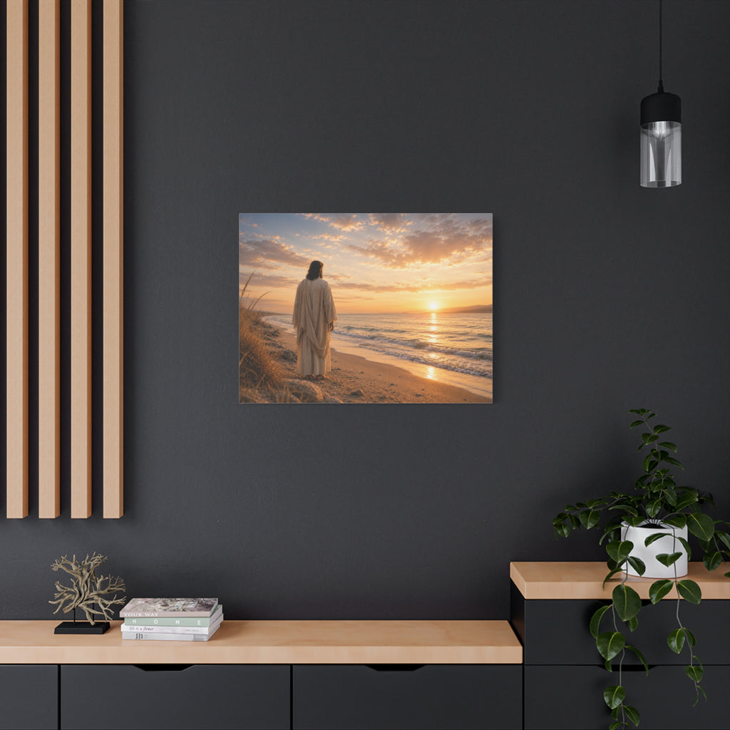 Christ on the Shore — Minimalist Jesus Beach Canvas Wall Art