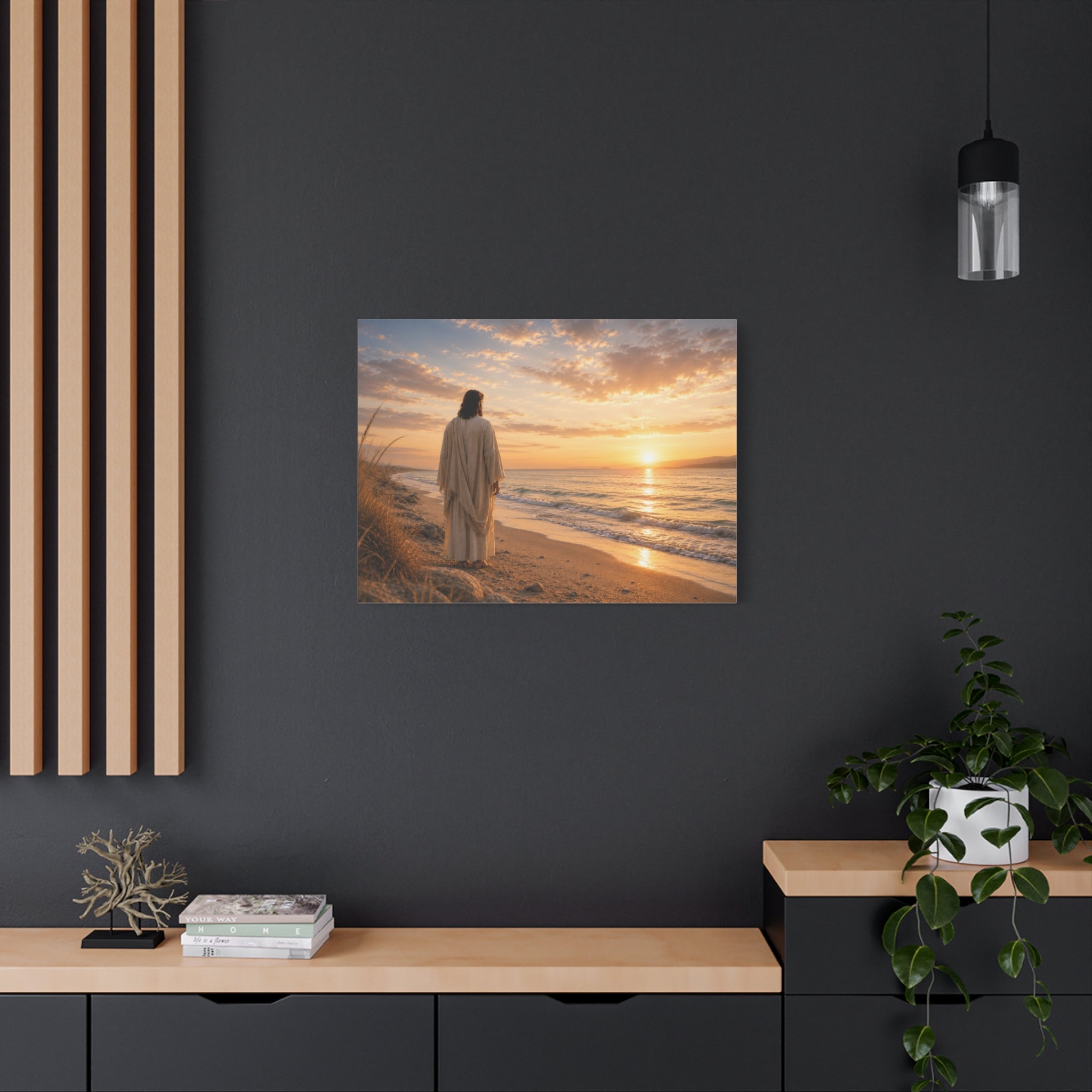 Christ on the Shore — Minimalist Jesus Beach Canvas Wall Art
