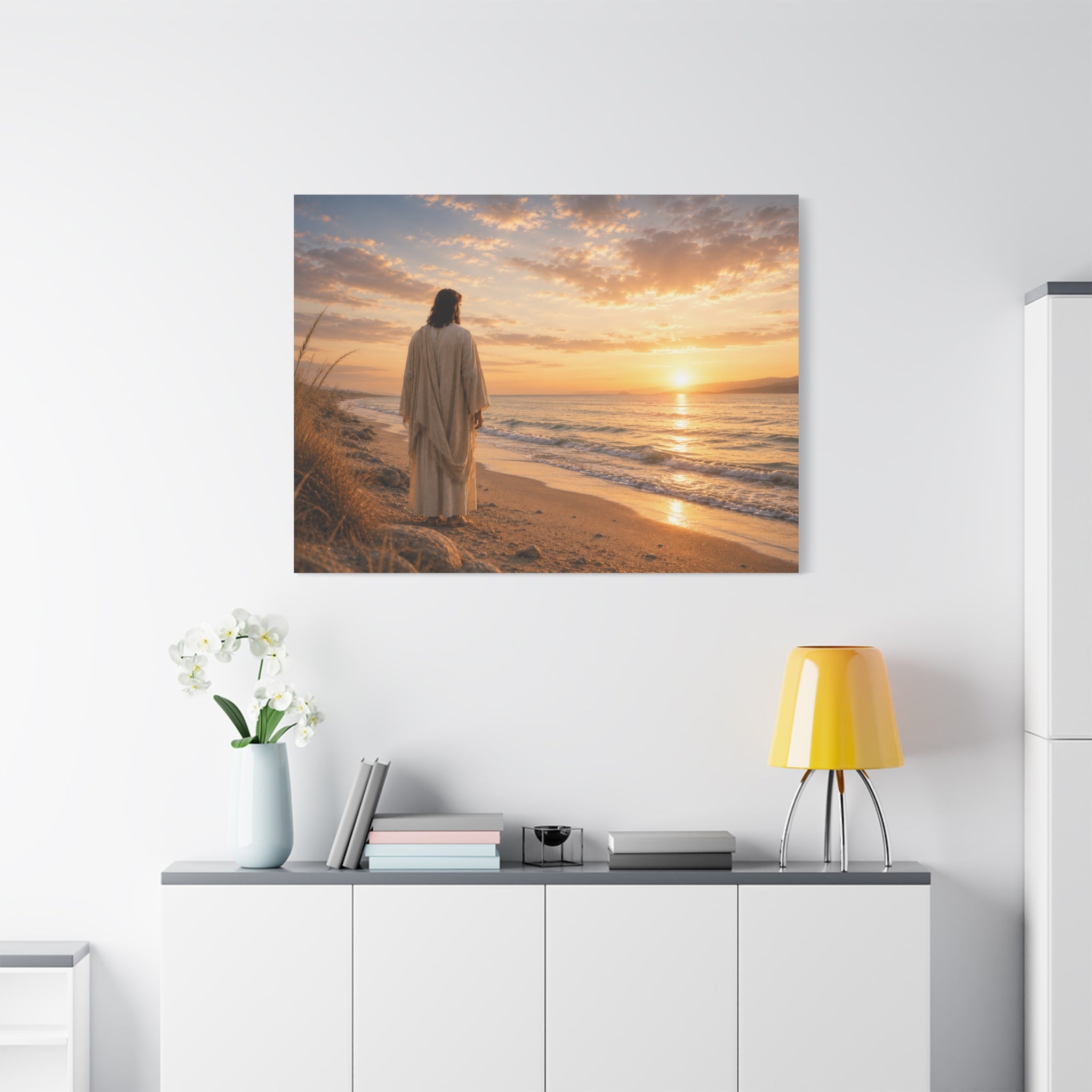 Christ on the Shore — Minimalist Jesus Beach Canvas Wall Art