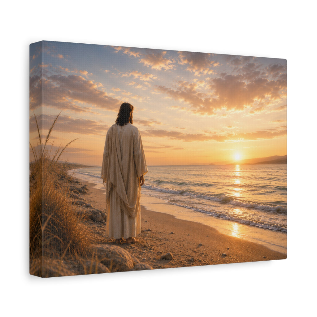 Christ on the Shore — Minimalist Jesus Beach Canvas Wall Art