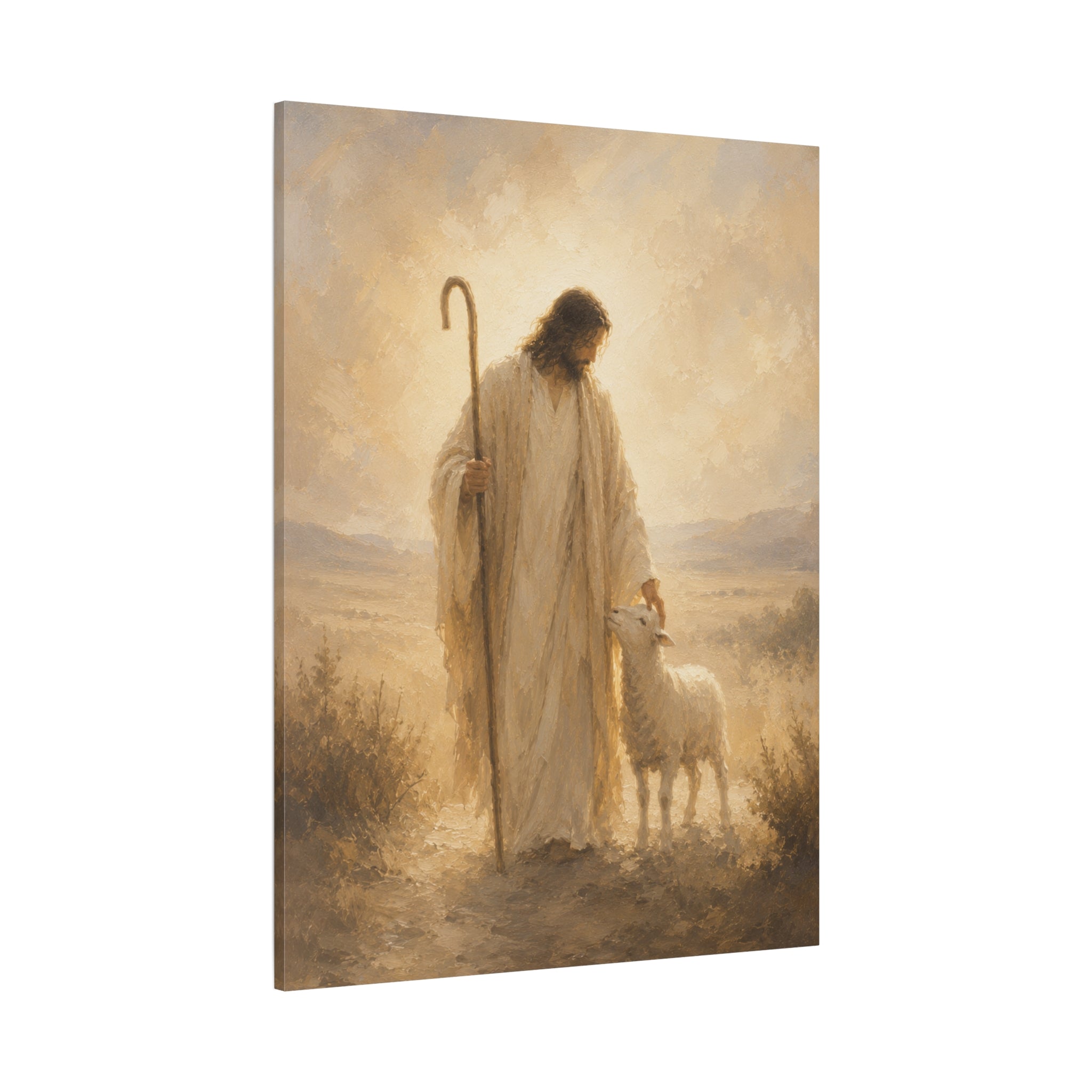 The Good Shepherd Jesus Christ Canvas Wall Art — Christian Lamb Print