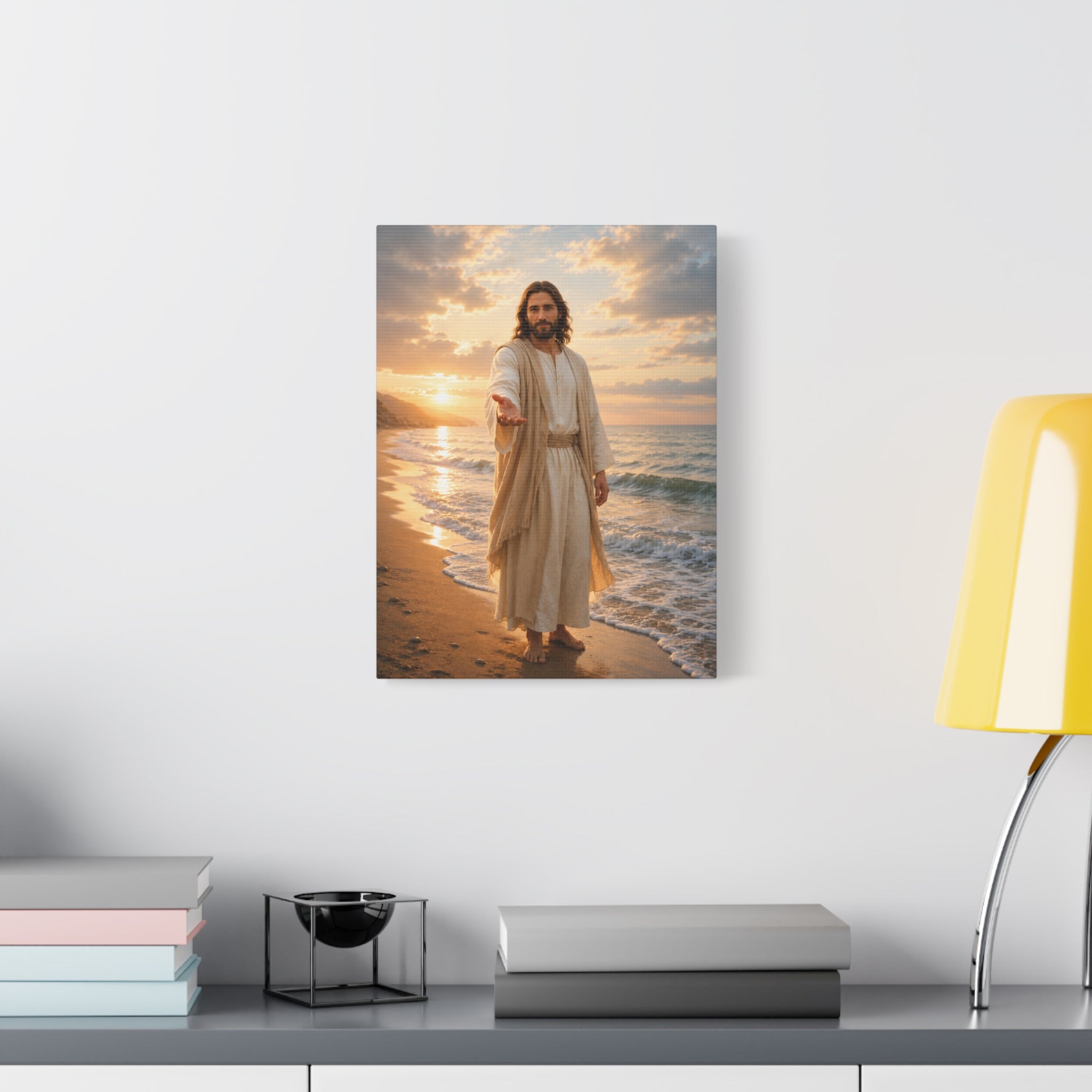 Come Unto Me by the Sea — Jesus Christ Ocean Canvas Wall Art