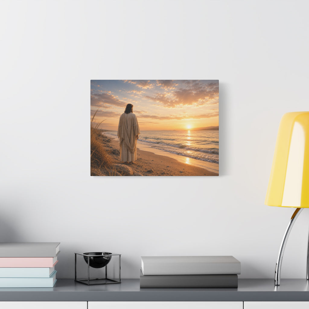 Christ on the Shore — Minimalist Jesus Beach Canvas Wall Art