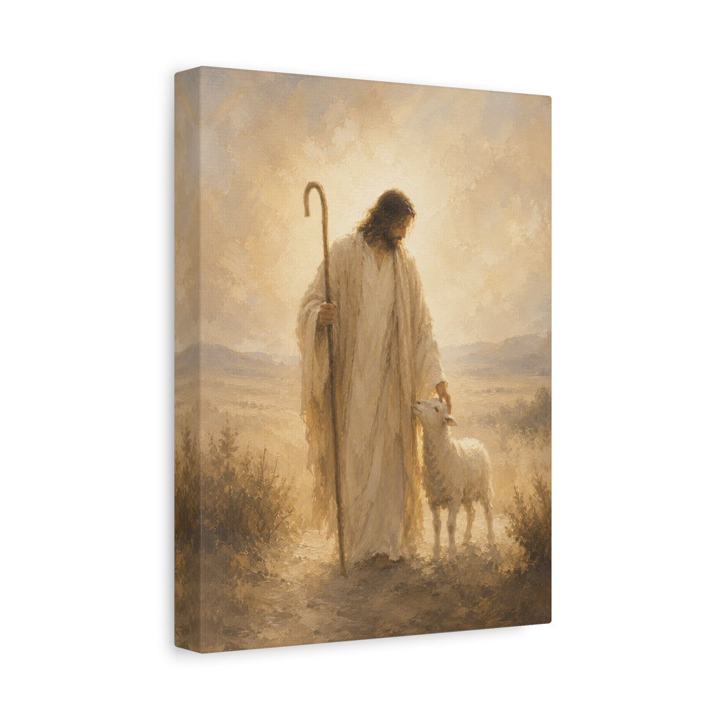 The Good Shepherd Jesus Christ Canvas Wall Art — Christian Lamb Print