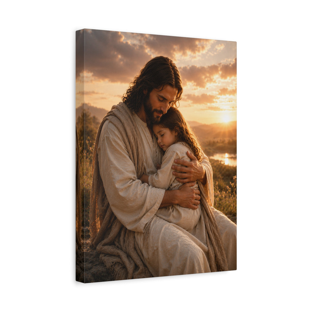 Safe in His Arms — Jesus With Child Christian Canvas