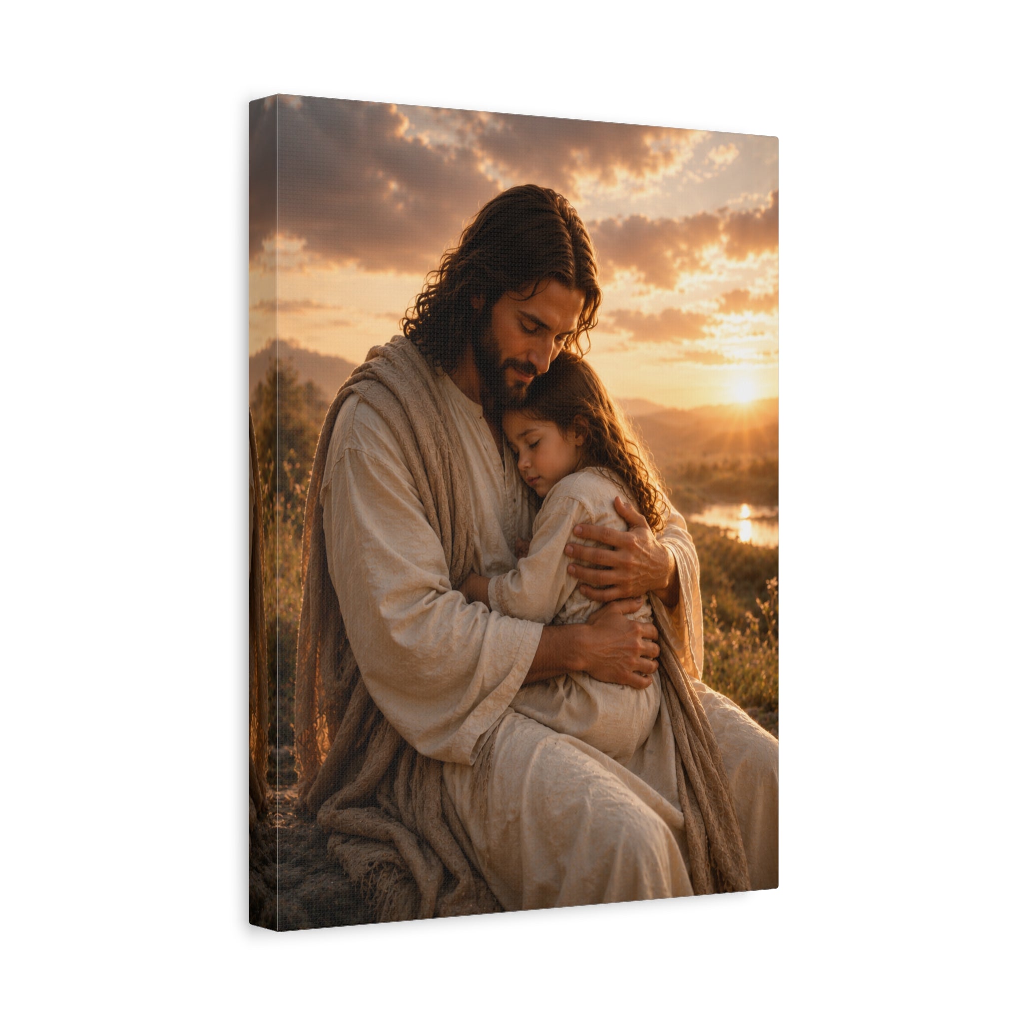 Safe in His Arms — Jesus With Child Christian Canvas