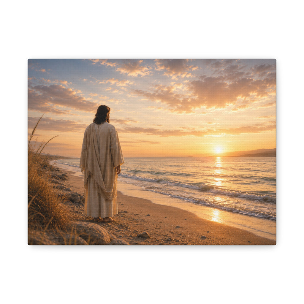 Christ on the Shore — Minimalist Jesus Beach Canvas Wall Art
