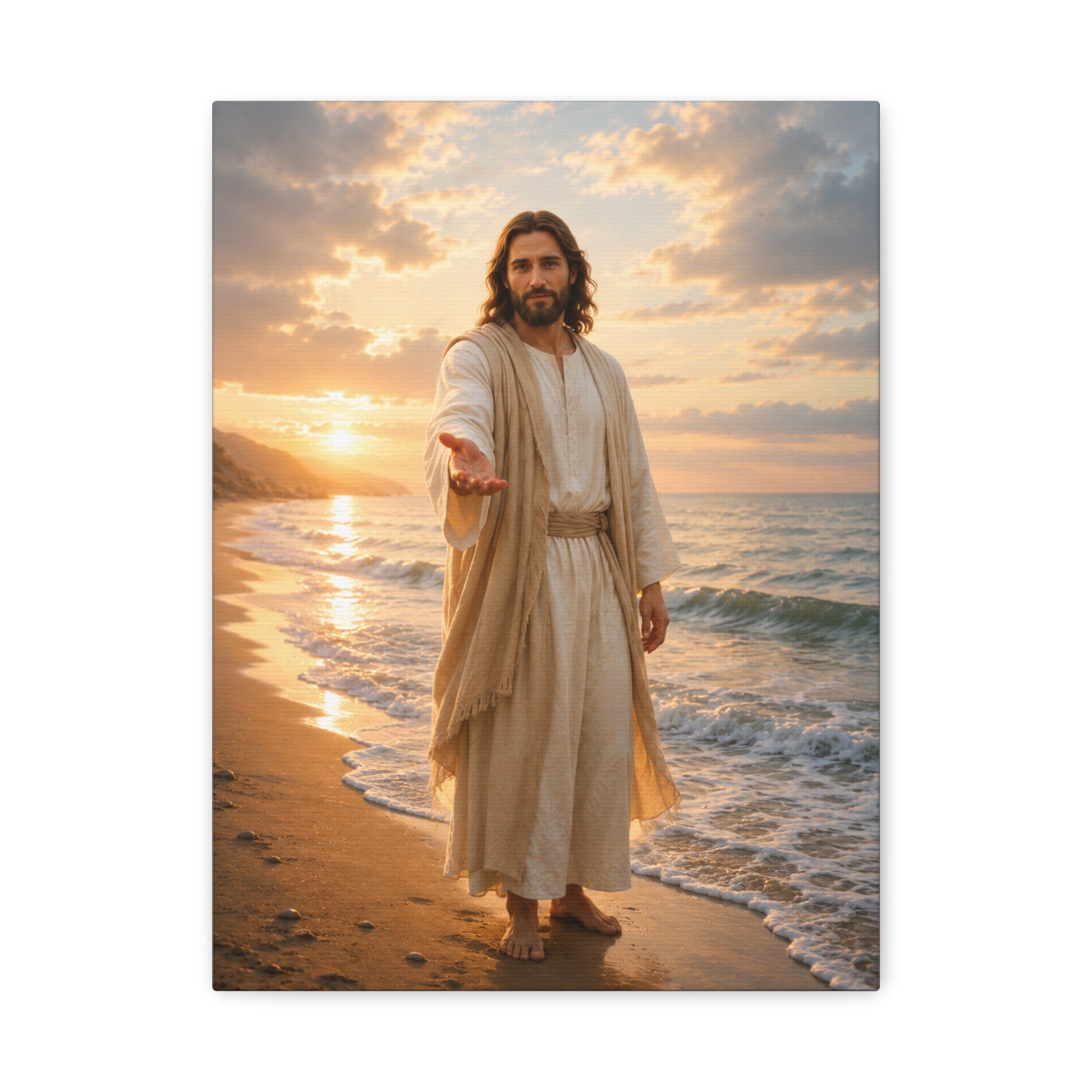 Come Unto Me by the Sea — Jesus Christ Ocean Canvas Wall Art