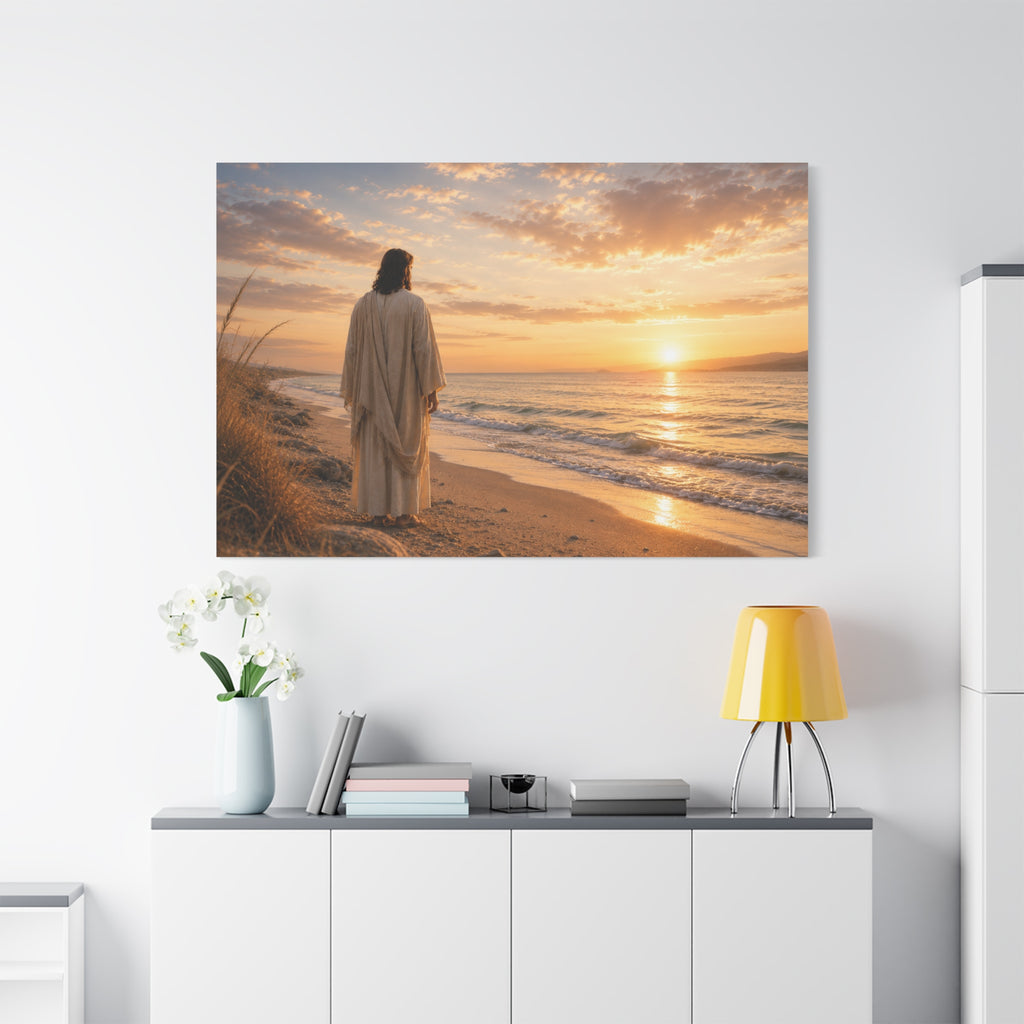 Christ on the Shore — Minimalist Jesus Beach Canvas Wall Art