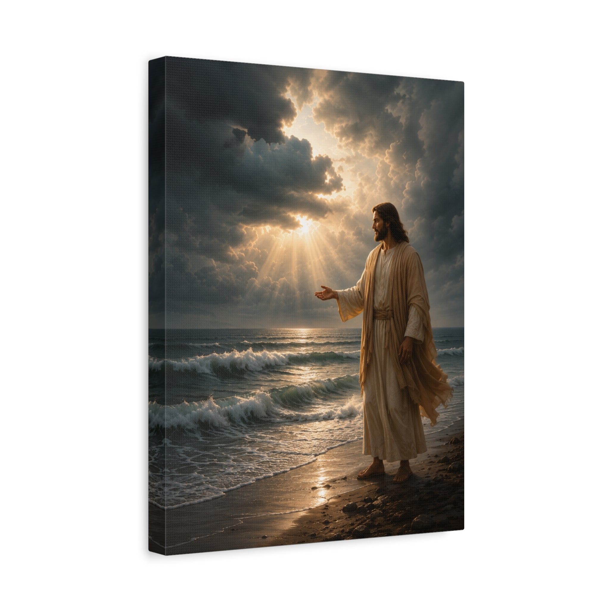 Peace, Be Still — Jesus Ocean Storm Canvas Wall Art
