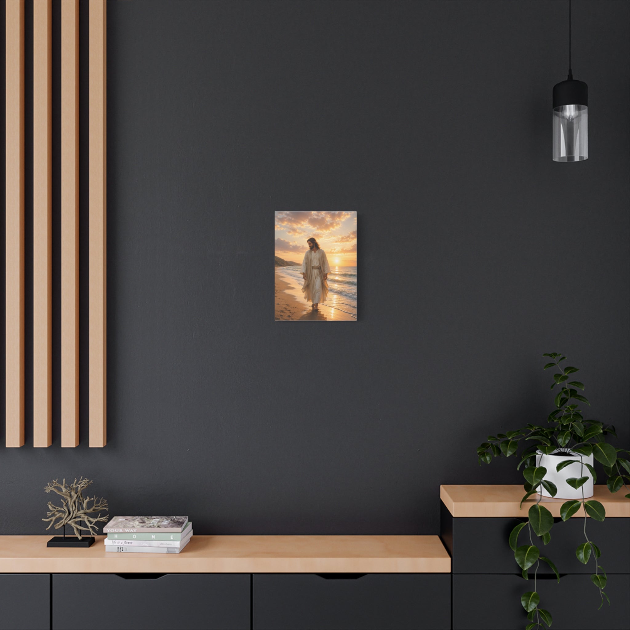 Jesus Walks With Me — Christian Beach Canvas Wall Art