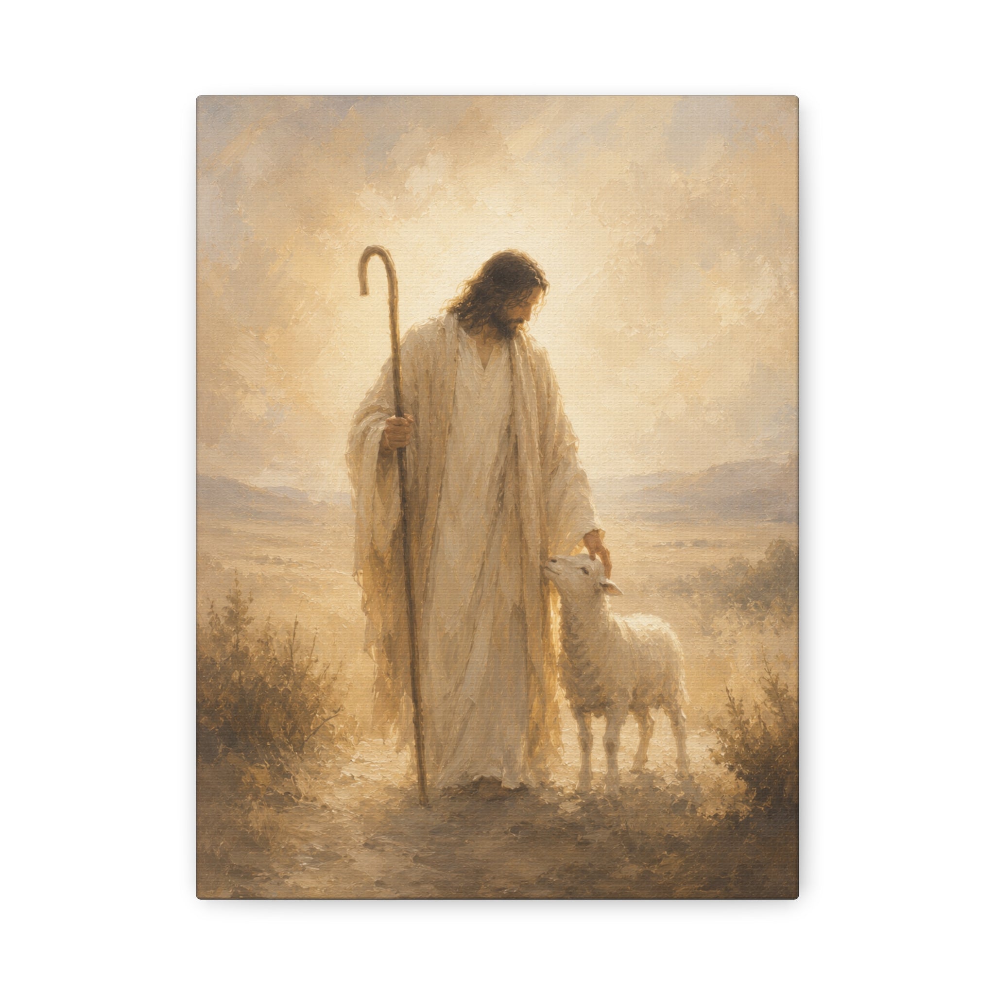 The Good Shepherd Jesus Christ Canvas Wall Art — Christian Lamb Print