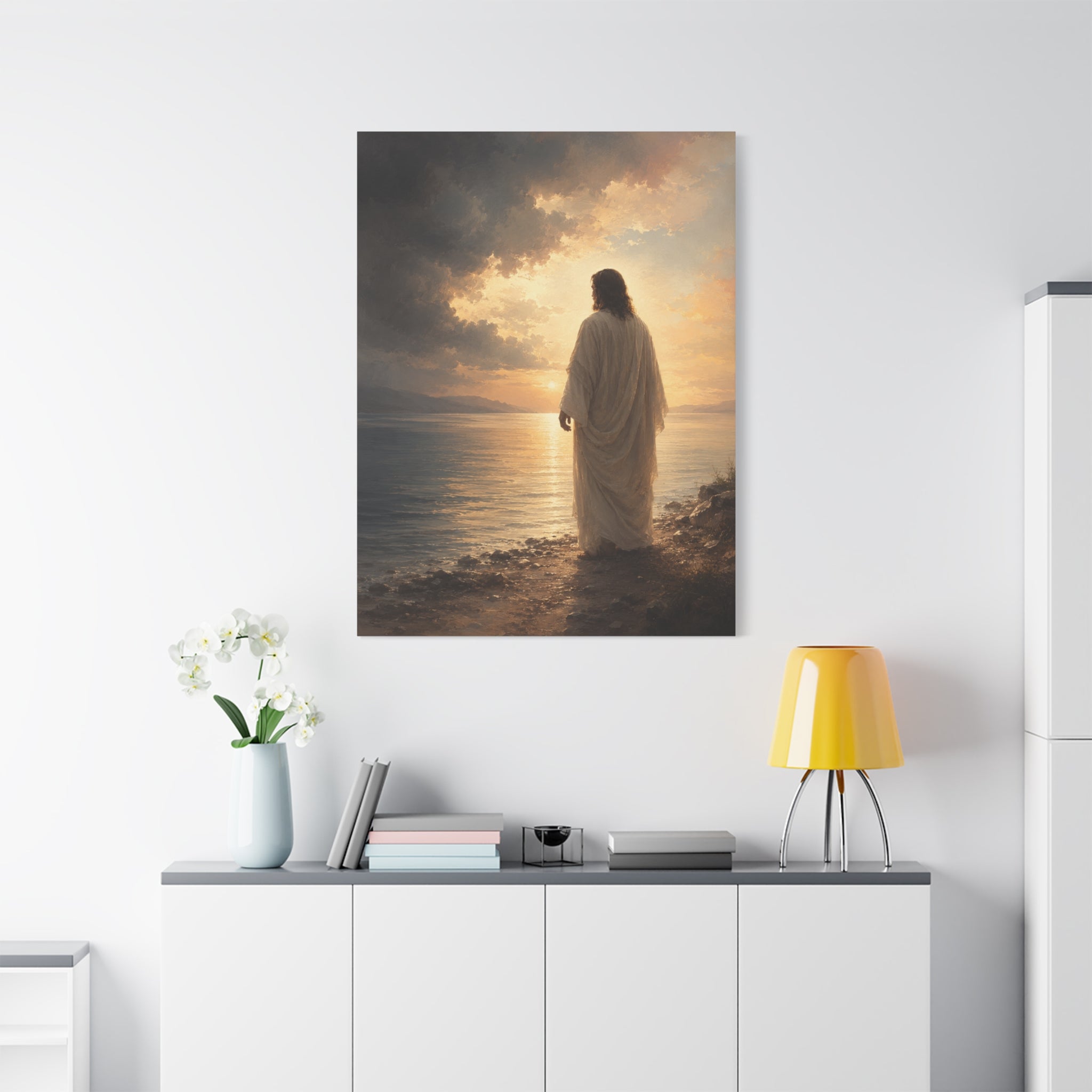 Peace Be Still Jesus Christ Canvas Wall Art — Christian Storm & Water Print