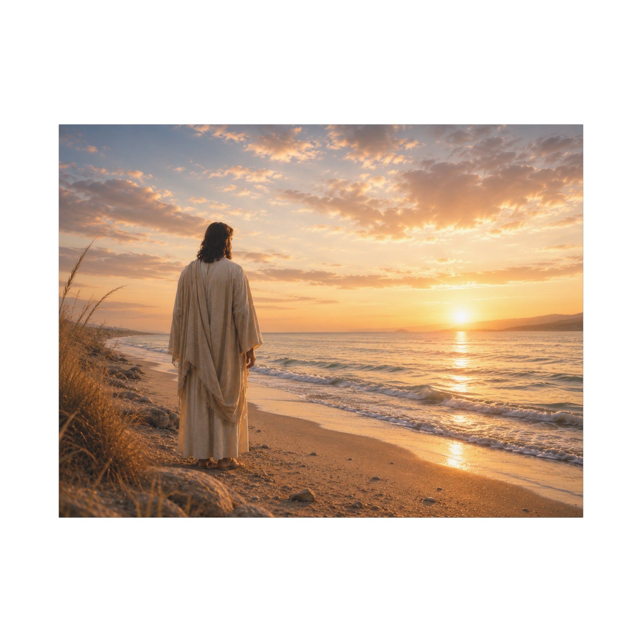 Christ on the Shore — Minimalist Jesus Beach Canvas Wall Art