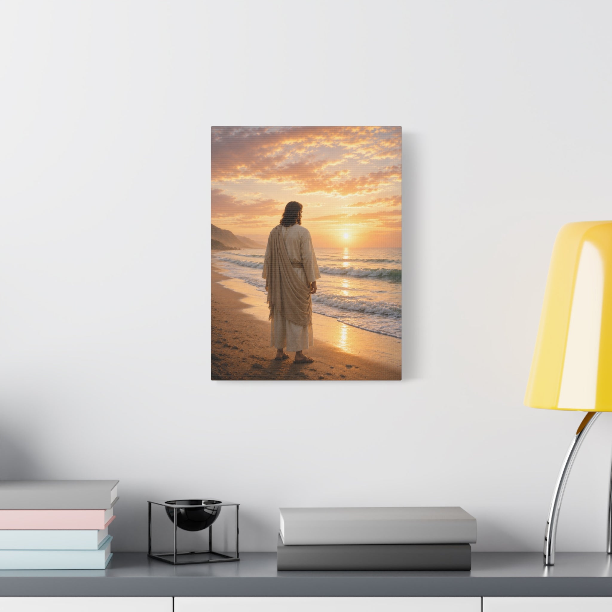 The Savior at Sunrise — Jesus Christ Beach Canvas Wall Art