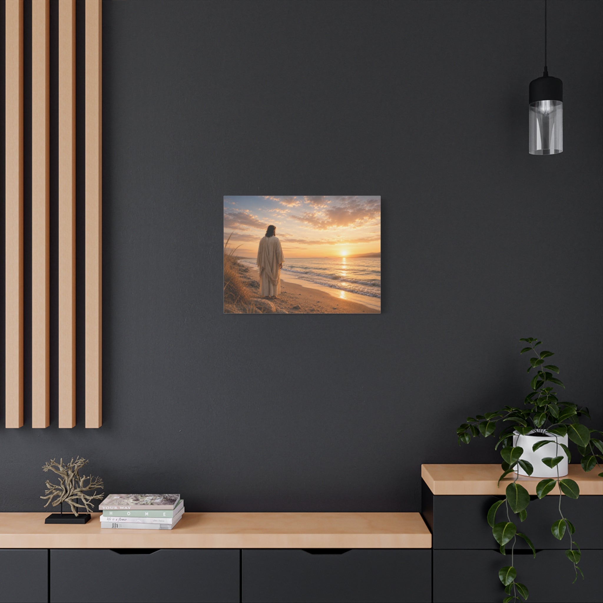 Christ on the Shore — Minimalist Jesus Beach Canvas Wall Art