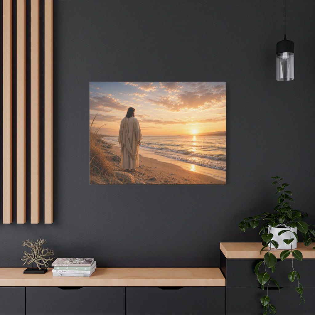 Christ on the Shore — Minimalist Jesus Beach Canvas Wall Art