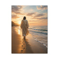 Footprints With Him — Jesus Beach Canvas Wall Art