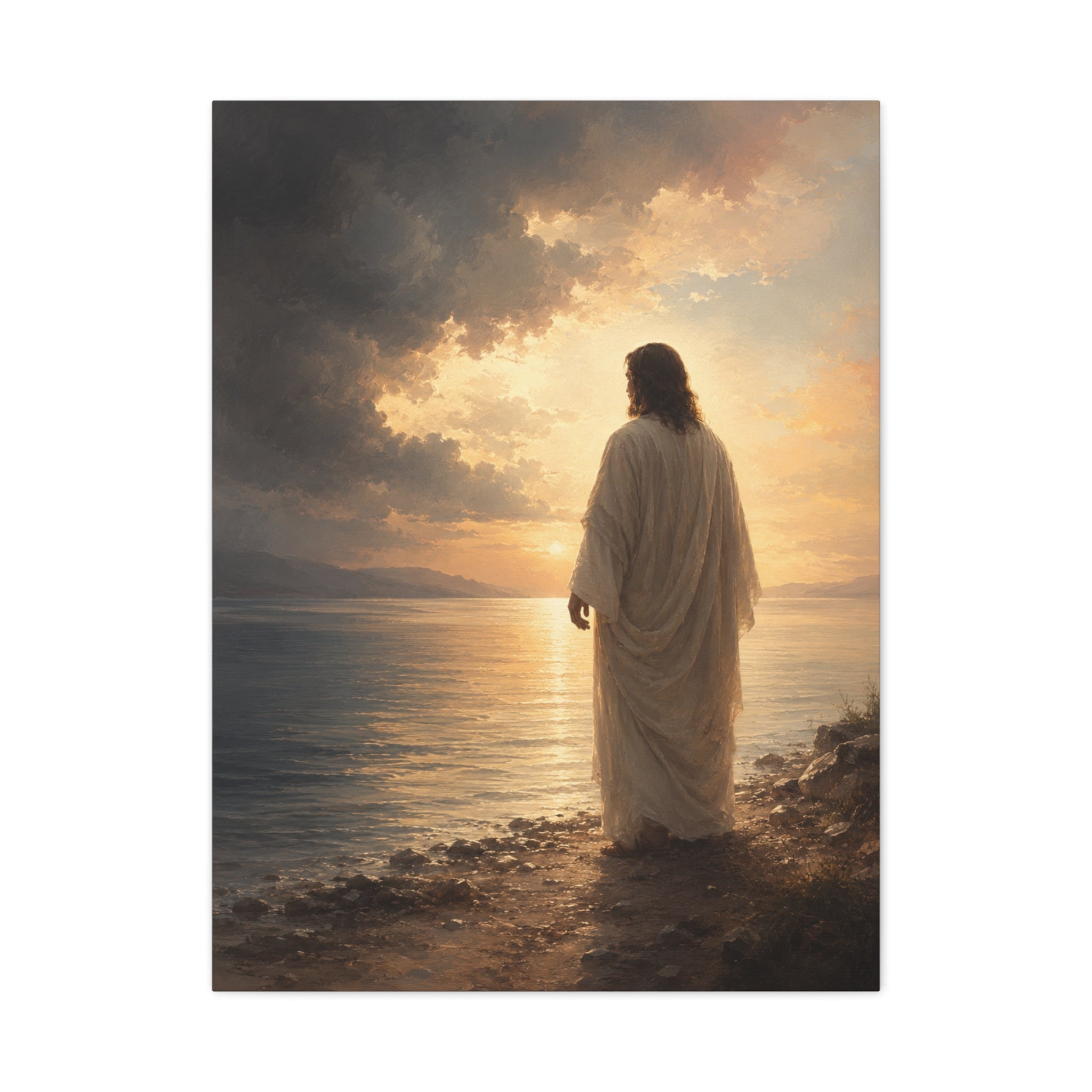 Peace Be Still Jesus Christ Canvas Wall Art — Christian Storm & Water Print