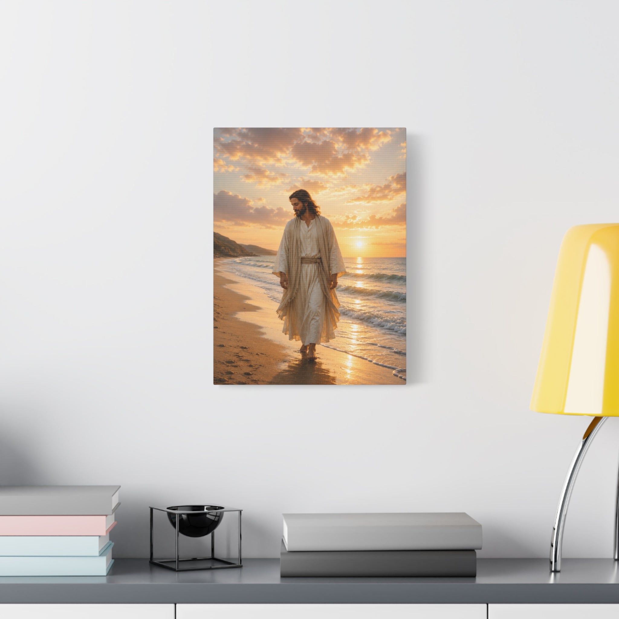 Jesus Walks With Me — Christian Beach Canvas Wall Art