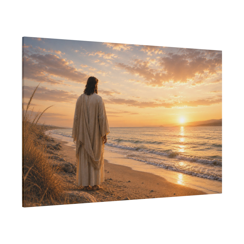 Christ on the Shore — Minimalist Jesus Beach Canvas Wall Art